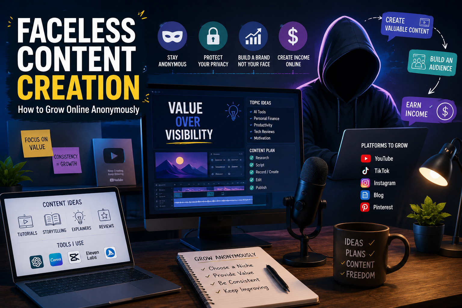 Faceless Content Creation: How to Grow Online Anonymously